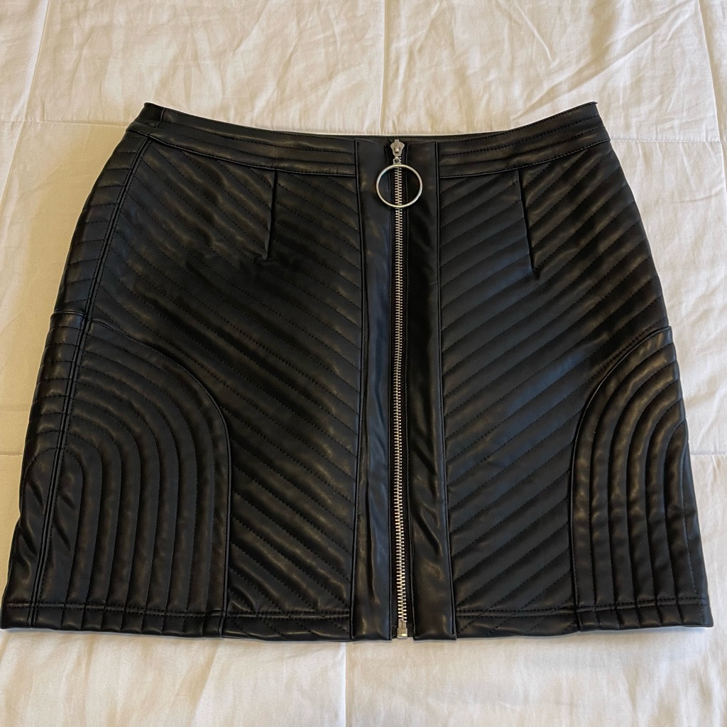 Nwt Tobi Marion Black Faux Leather Bodycon Skirt, Large